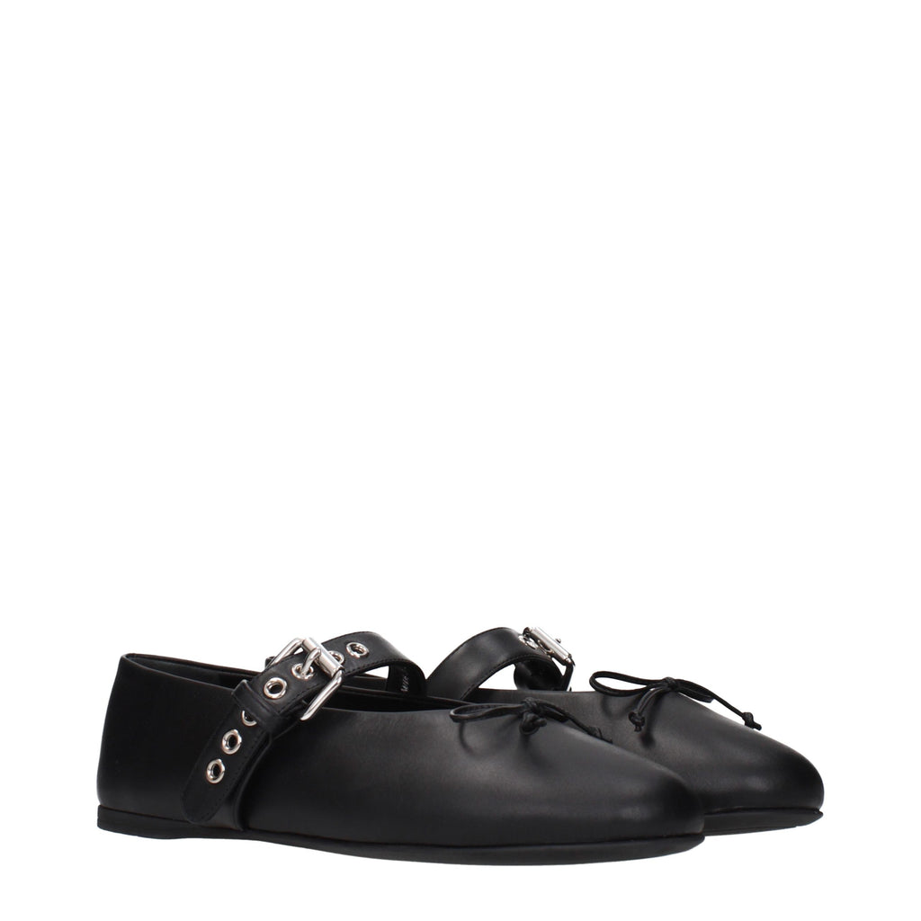 Miu Miu Black Leather Ballet Flats - Eljoys Fashion 