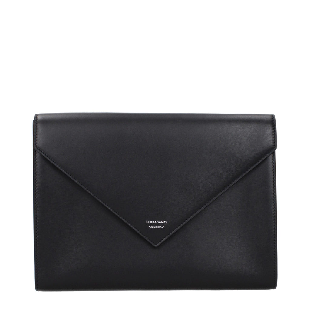 Ferragamo Black Leather Clutch Bag - Eljoys Fashion 
