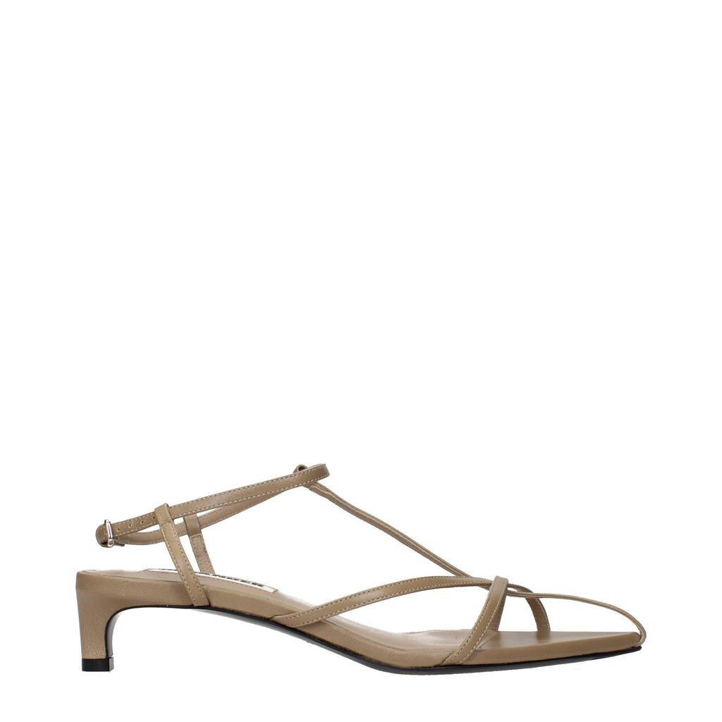 Jil Sander Beige Leather Flat Sandals - Eljoys Fashion 