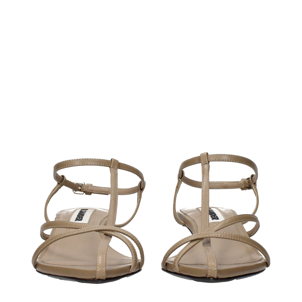 Jil Sander Beige Leather Flat Sandals - Eljoys Fashion 