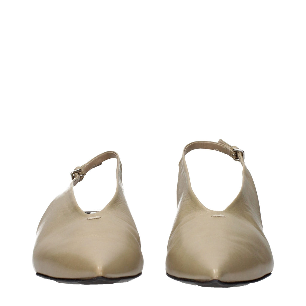 Jil Sander Beige Leather Mid Heel Pumps - Eljoys Fashion 