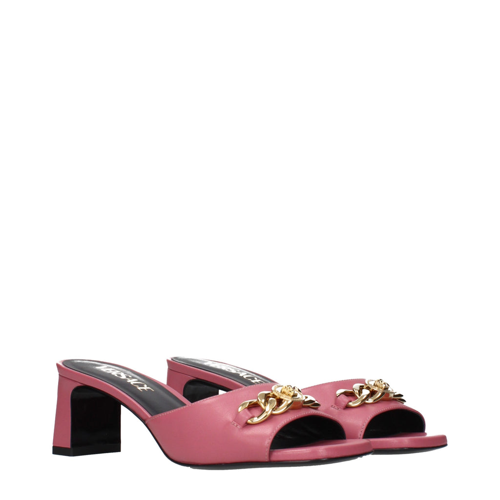 Versace Pink Leather Flat Sandals - Eljoys Fashion 