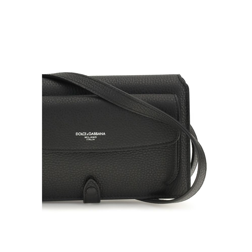 Dolce & Gabbana Black Calf Leather Bos Taurus Shoulder Bag - Eljoys Fashion 