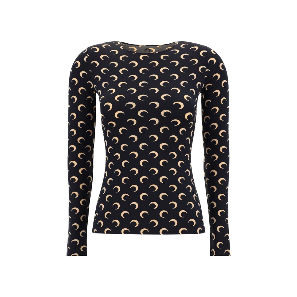Marine Serre Black Polyamide Long Sleeve T-Shirt - Eljoys Fashion 