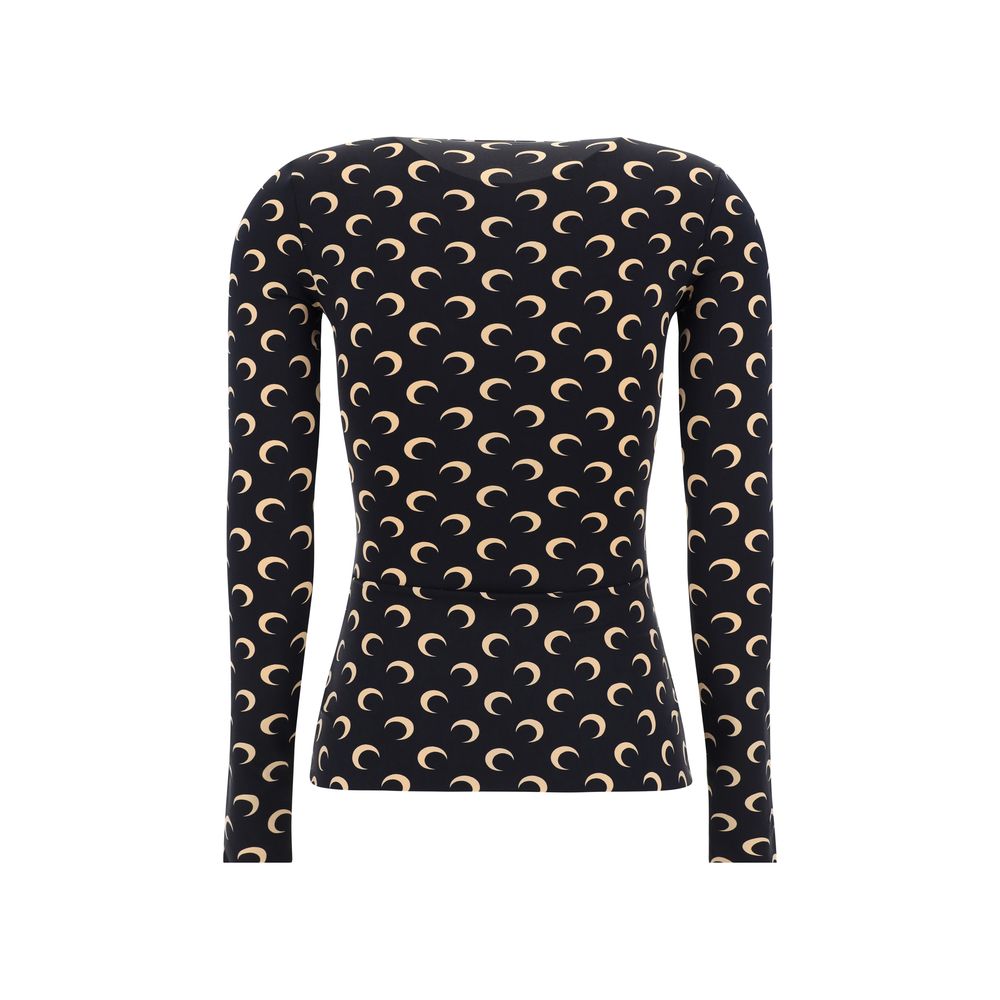 Marine Serre Black Polyamide Long Sleeve T-Shirt - Eljoys Fashion 