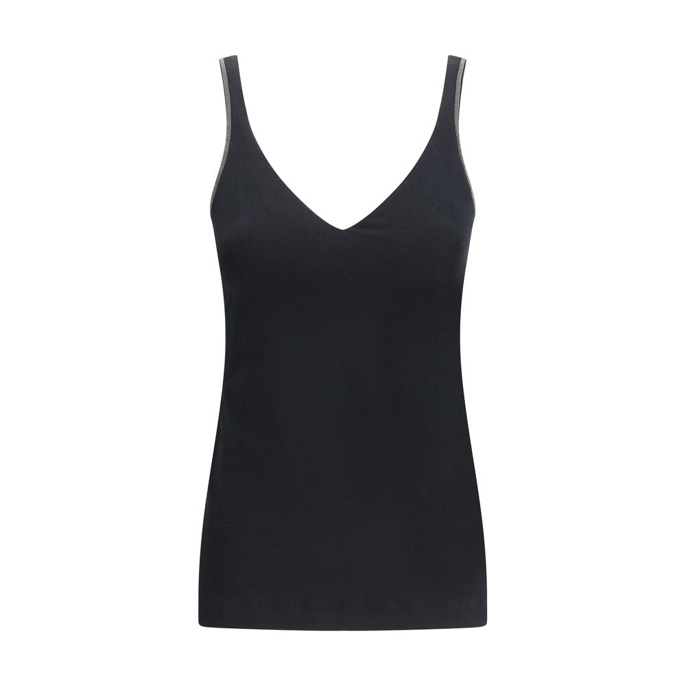 Brunello Cucinelli Black Cotton Sleeveles T-Shirt - Eljoys Fashion 