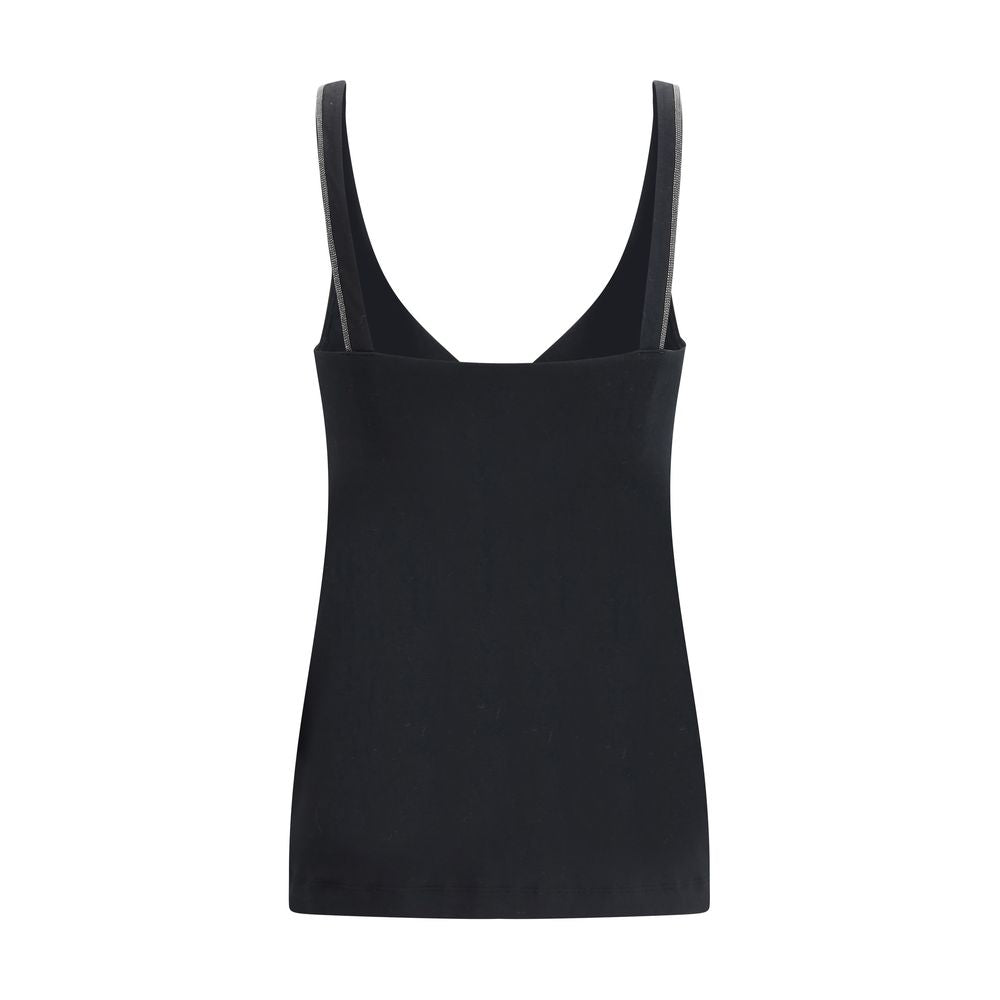 Brunello Cucinelli Black Cotton Sleeveles T-Shirt - Eljoys Fashion 