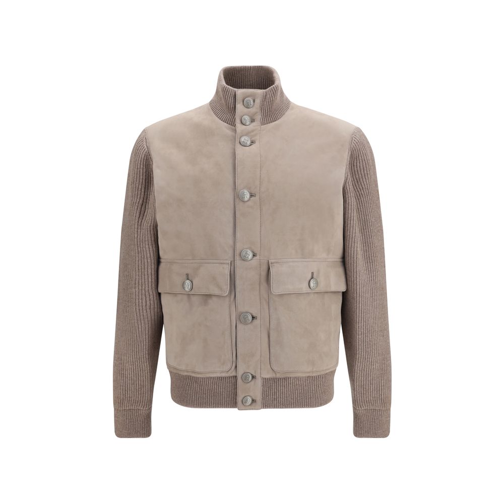 Brunello Cucinelli Beige Calf Leather Bos Taurus Full-Length Jacket - Eljoys Fashion 