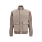 Brunello Cucinelli Beige Calf Leather Bos Taurus Full-Length Jacket - Eljoys Fashion 