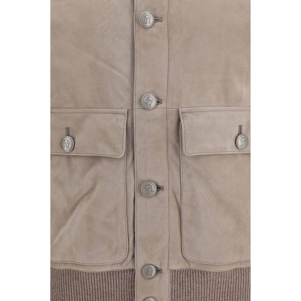 Brunello Cucinelli Beige Calf Leather Bos Taurus Full-Length Jacket - Eljoys Fashion 