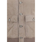 Brunello Cucinelli Beige Calf Leather Bos Taurus Full-Length Jacket - Eljoys Fashion 