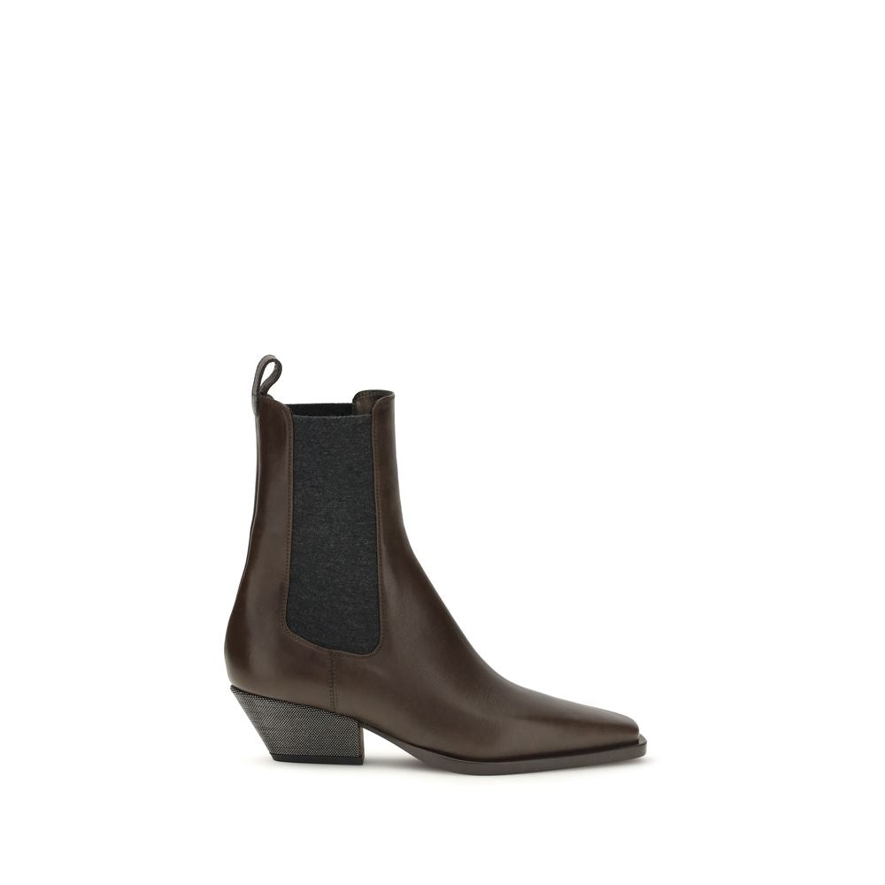 Brunello Cucinelli Brown Calf Leather Bos Taurus Ankle Boots - Eljoys Fashion 