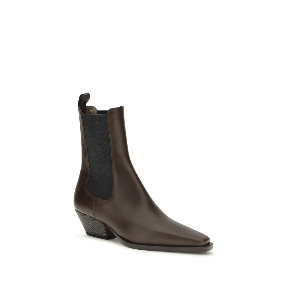 Brunello Cucinelli Brown Calf Leather Bos Taurus Ankle Boots - Eljoys Fashion 