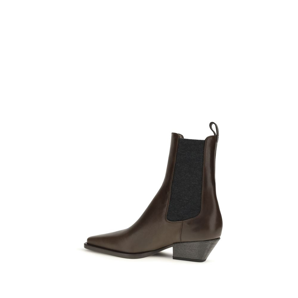 Brunello Cucinelli Brown Calf Leather Bos Taurus Ankle Boots - Eljoys Fashion 