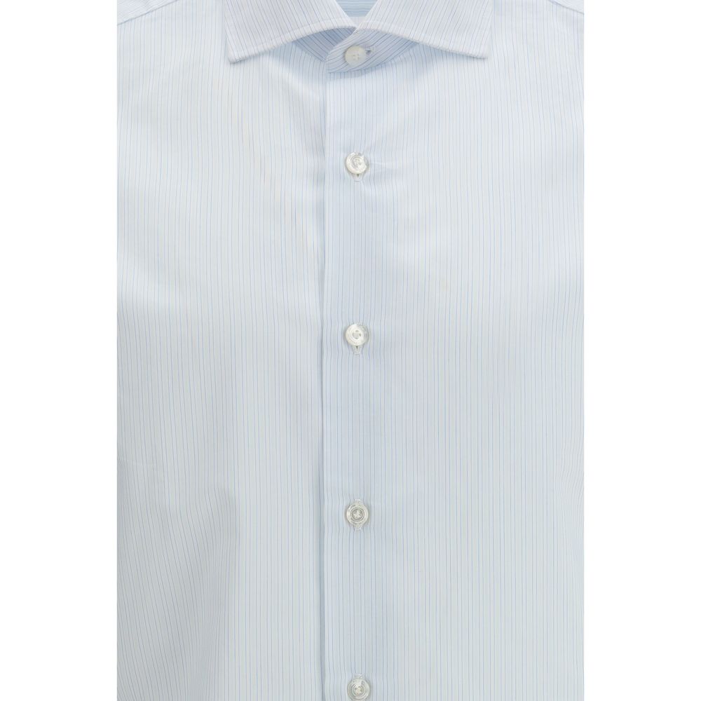 Finamore Blue Cotton Pattern Shirt - Eljoys Fashion 