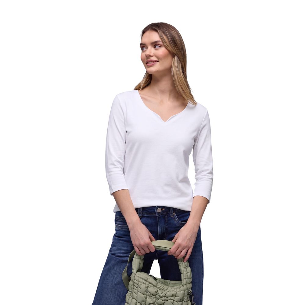 Street One White Cotton Long Sleeve T-Shirt - Eljoys Fashion 