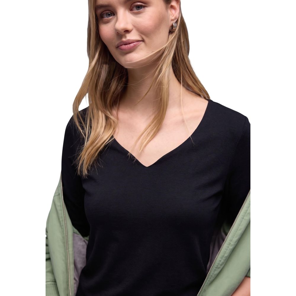 Street One Black Cotton Long Sleeve T-Shirt - Eljoys Fashion 