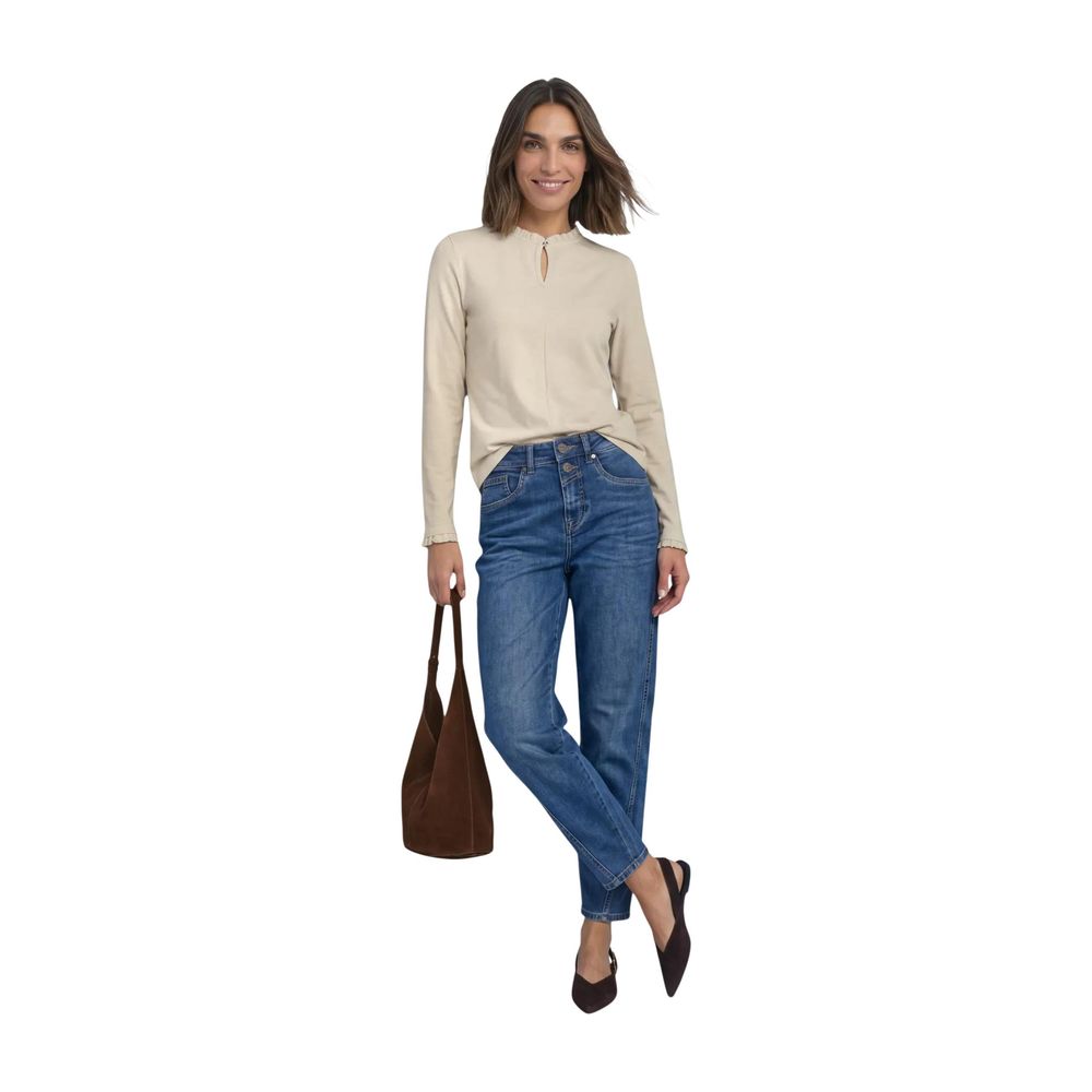Street One Beige Cotton Long Sleeve T-Shirt - Eljoys Fashion 