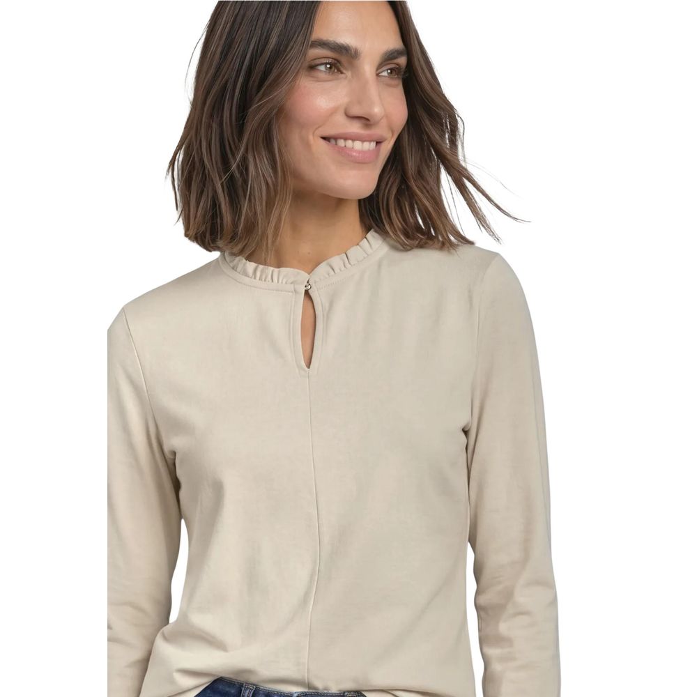 Street One Beige Cotton Long Sleeve T-Shirt - Eljoys Fashion 