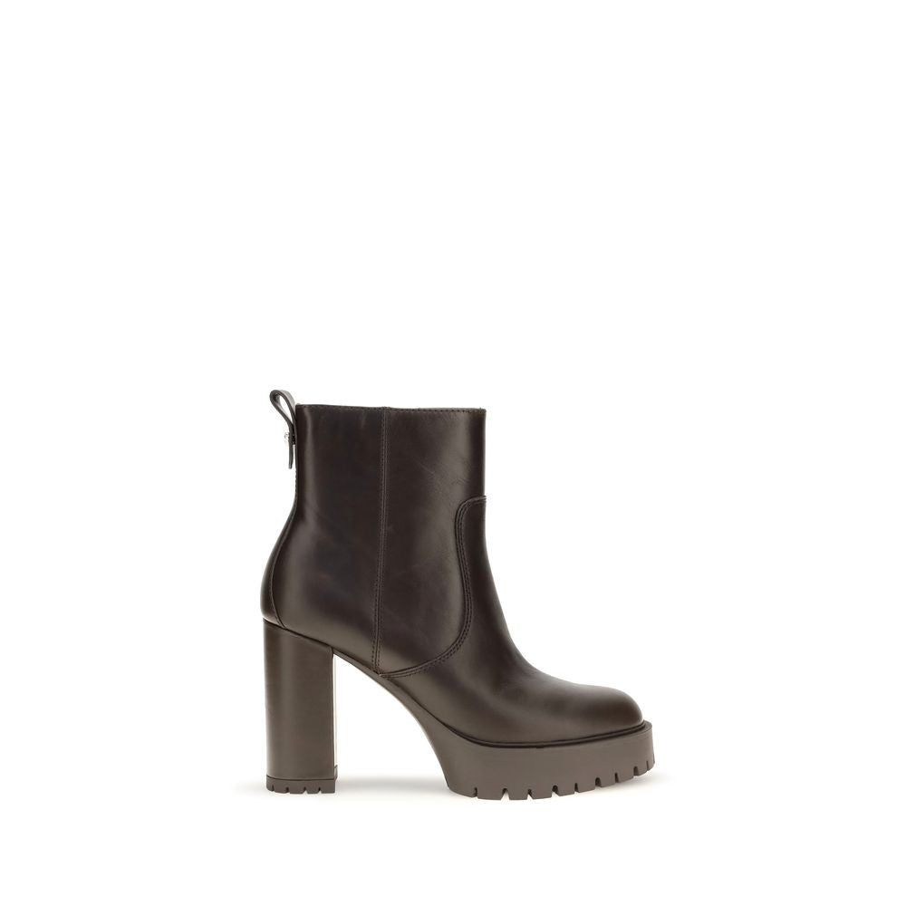 PINKO Brown Calf Leather Bos Taurus Ankle Boots
