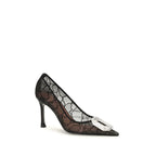 Amina Muaddi Black Fabric High Heel Pumps
