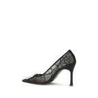 Amina Muaddi Black Fabric High Heel Pumps