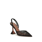 Amina Muaddi Black Fabric Stiletto Heel Sandals