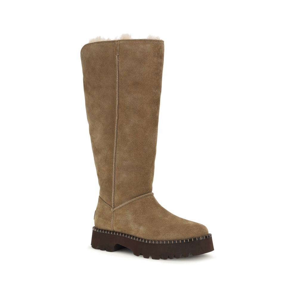 UGG Beige Suede Leather Flat Boots - Eljoys Fashion 