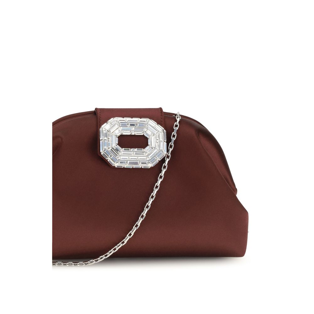 Amina Muaddi Bordeaux Satin Shoulder Bag - Eljoys Fashion 