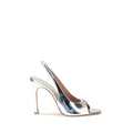 Amina Muaddi Silver Calf Leather Bos Taurus Sandals - Eljoys Fashion 
