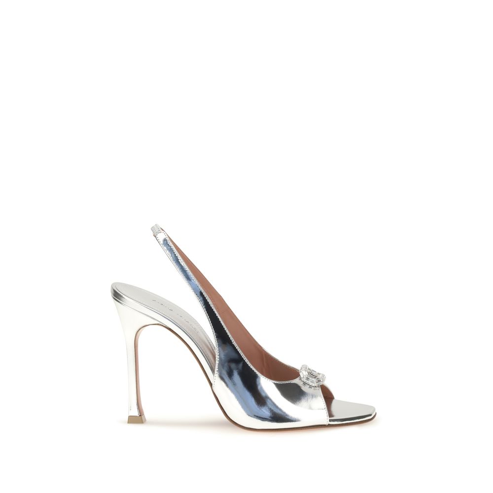 Amina Muaddi Silver Calf Leather Bos Taurus Sandals - Eljoys Fashion 