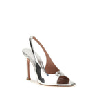 Amina Muaddi Silver Calf Leather Bos Taurus Sandals - Eljoys Fashion 