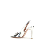 Amina Muaddi Silver Calf Leather Bos Taurus Sandals - Eljoys Fashion 