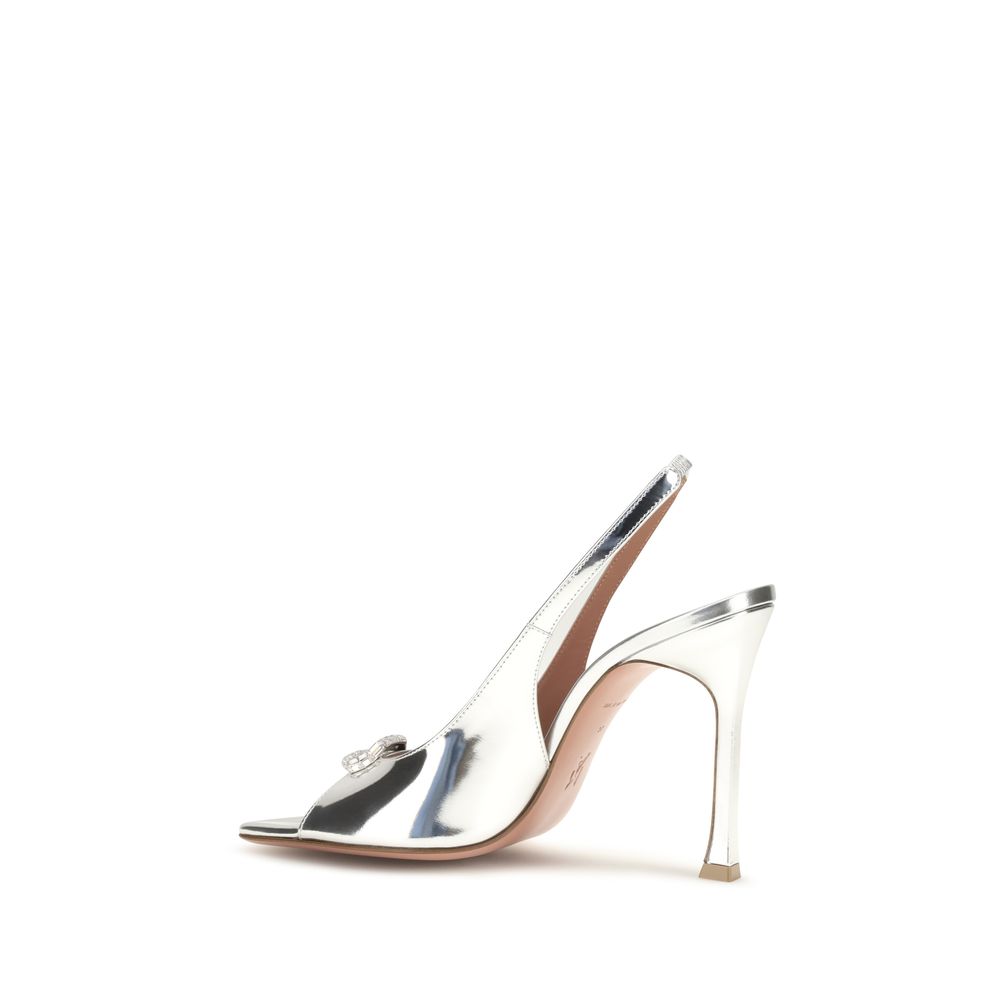 Amina Muaddi Silver Calf Leather Bos Taurus Sandals - Eljoys Fashion 
