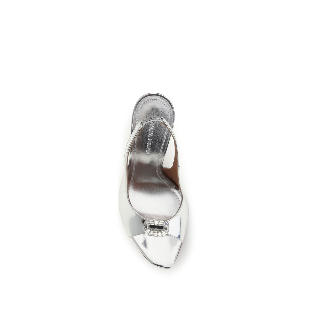 Amina Muaddi Silver Calf Leather Bos Taurus Sandals - Eljoys Fashion 