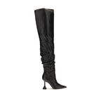 Amina Muaddi Black Calf Leather Bos Taurus Over The Knee - Eljoys Fashion 