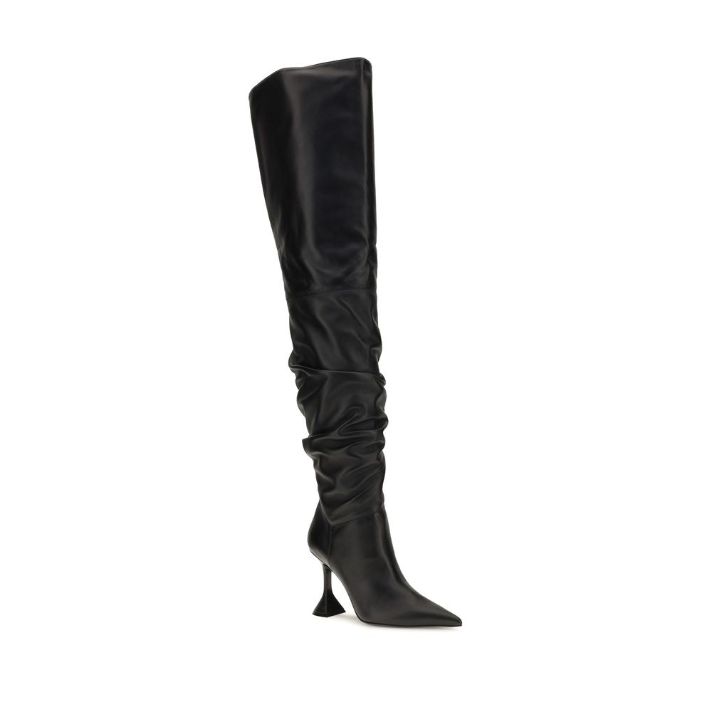 Amina Muaddi Black Calf Leather Bos Taurus Over The Knee - Eljoys Fashion 