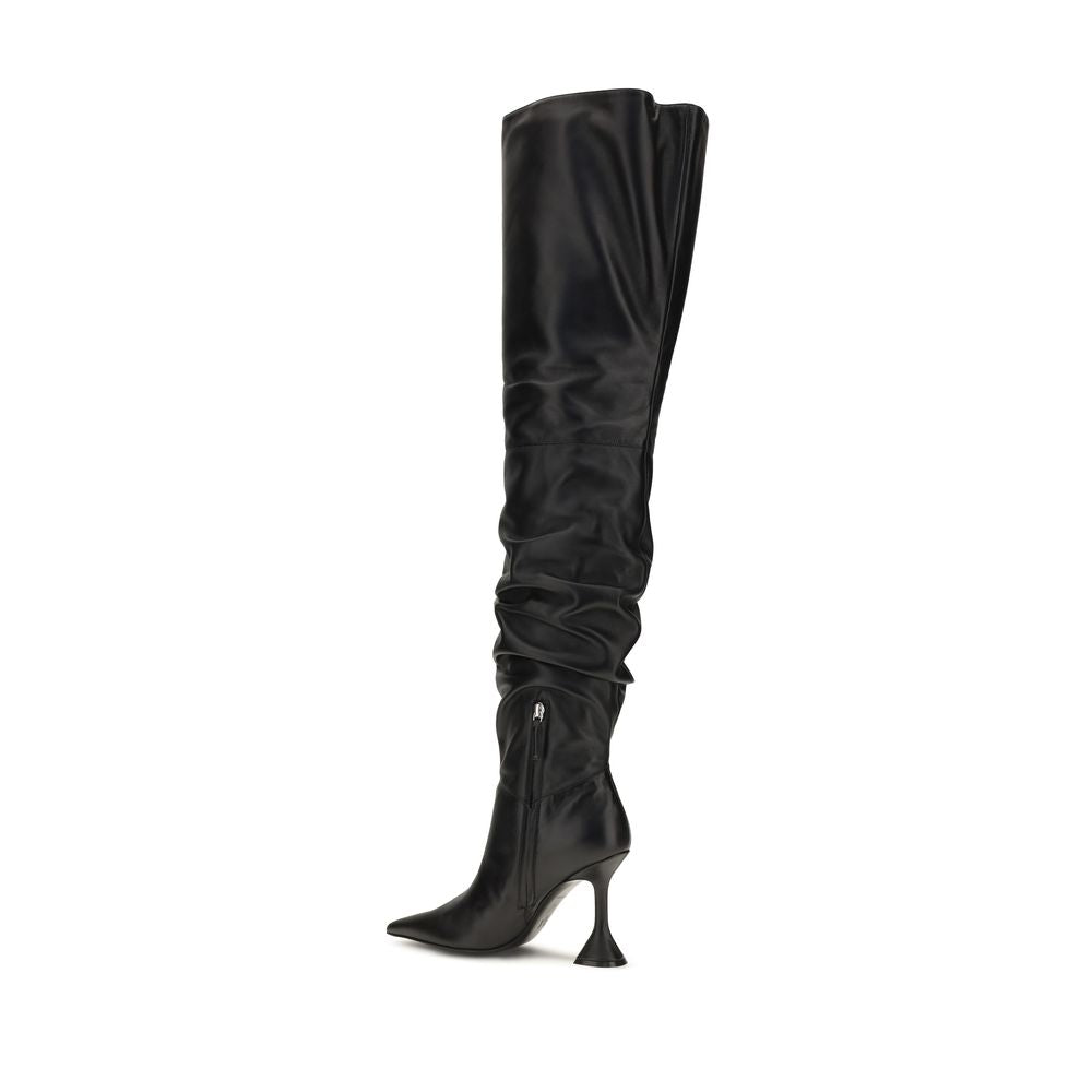Amina Muaddi Black Calf Leather Bos Taurus Over The Knee - Eljoys Fashion 