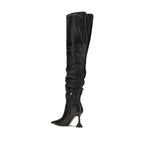 Amina Muaddi Black Calf Leather Bos Taurus Over The Knee - Eljoys Fashion 