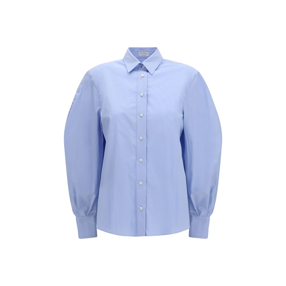 Brunello Cucinelli Blue Cotton Blouse - Eljoys Fashion 