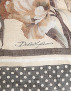 Dolce & Gabbana Men Beige Floral Linen Square Foulard Scarf - Eljoys Fashion 