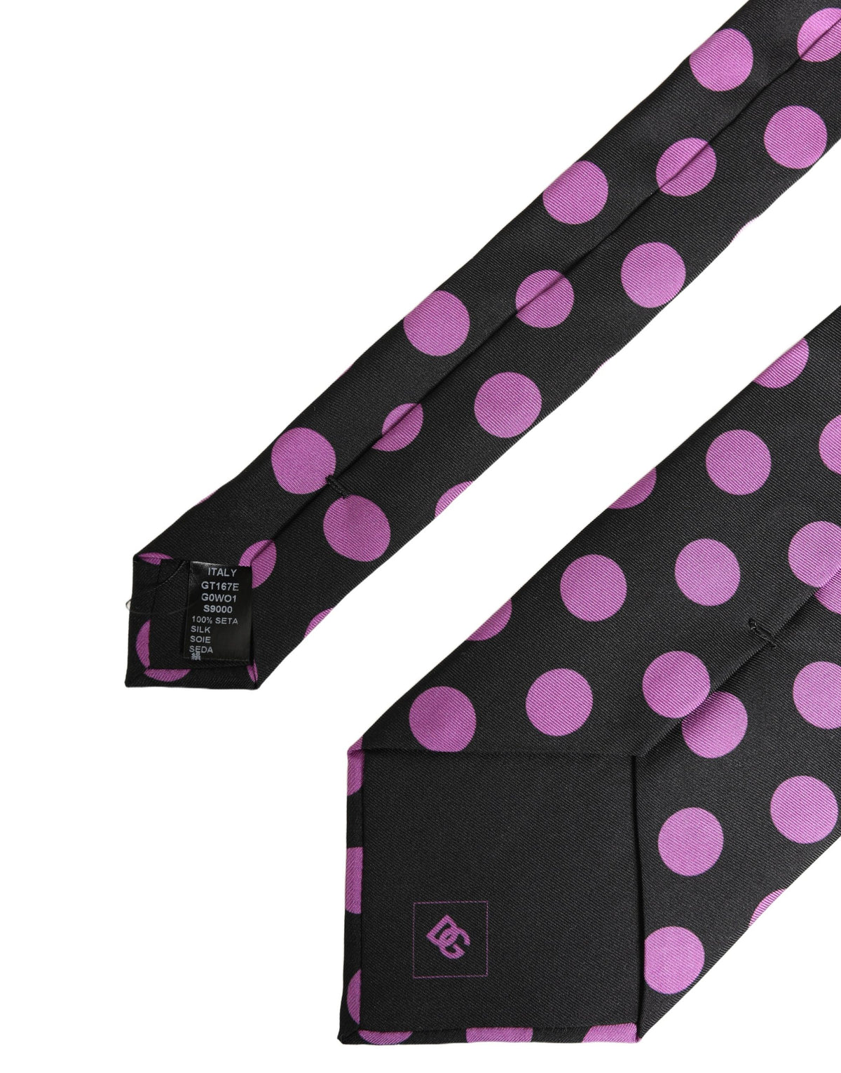 Dolce & Gabbana Men Dark Gray Polka Dot Silk Adjustable Necktie Tie - Eljoys Fashion 