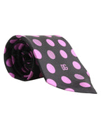 Dolce & Gabbana Men Dark Gray Polka Dot Silk Adjustable Necktie Tie - Eljoys Fashion 
