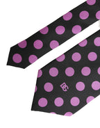 Dolce & Gabbana Men Dark Gray Polka Dot Silk Adjustable Necktie Tie - Eljoys Fashion 