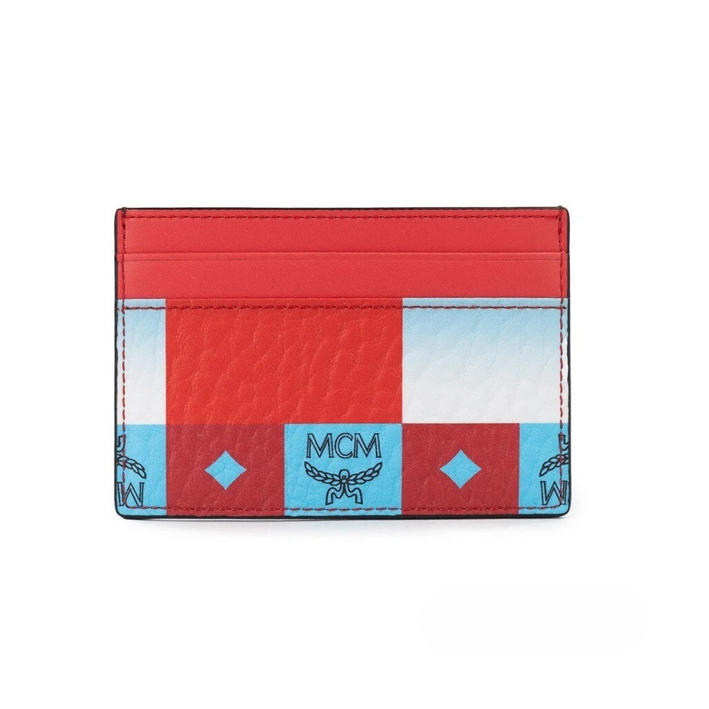 MCM Aren Mini Checkerboard Print Red Multi Visetos Leather Slim Card Case Wallet - Eljoys Fashion 