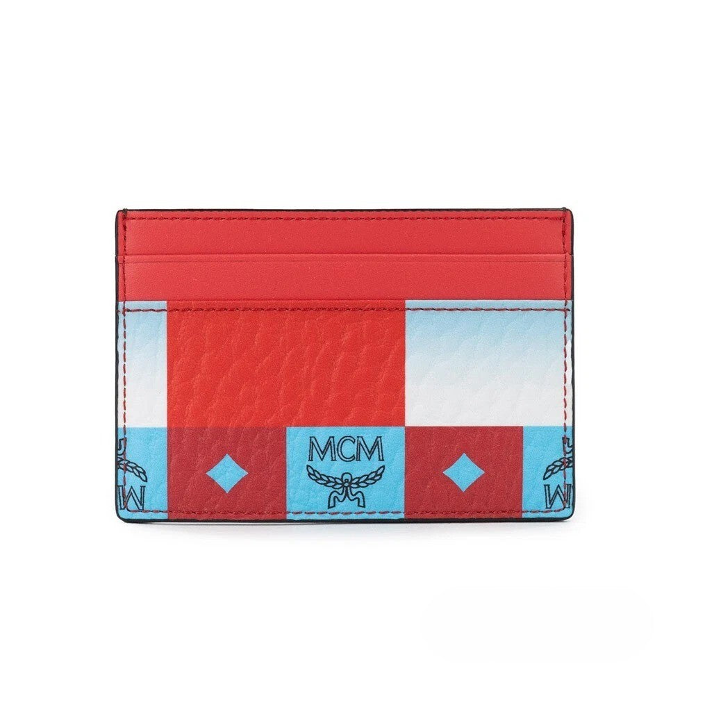 MCM Aren Mini Checkerboard Print Red Multi Visetos Leather Slim Card Case Wallet - Eljoys Fashion 