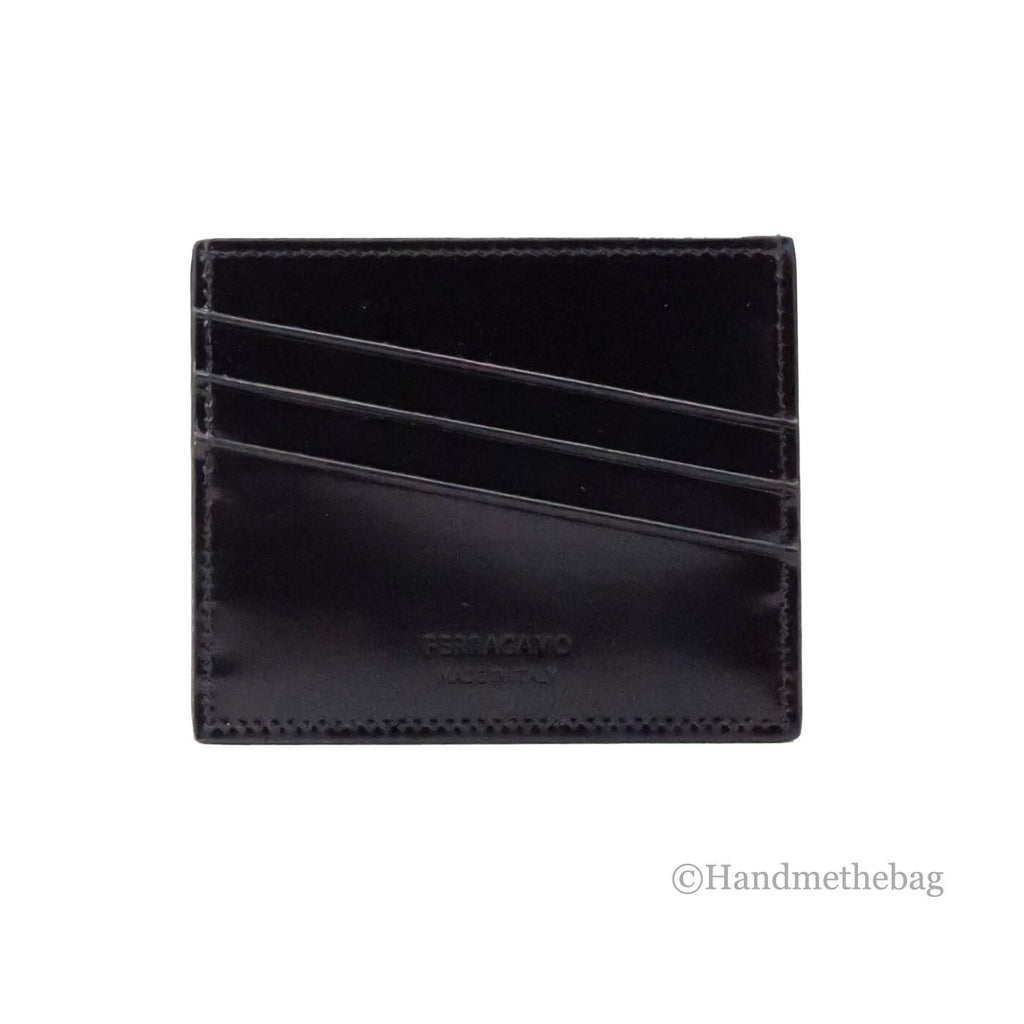 Salvatore Ferragamo Slim Black Embossed Patent Leather Card Case Wallet - Eljoys Fashion 