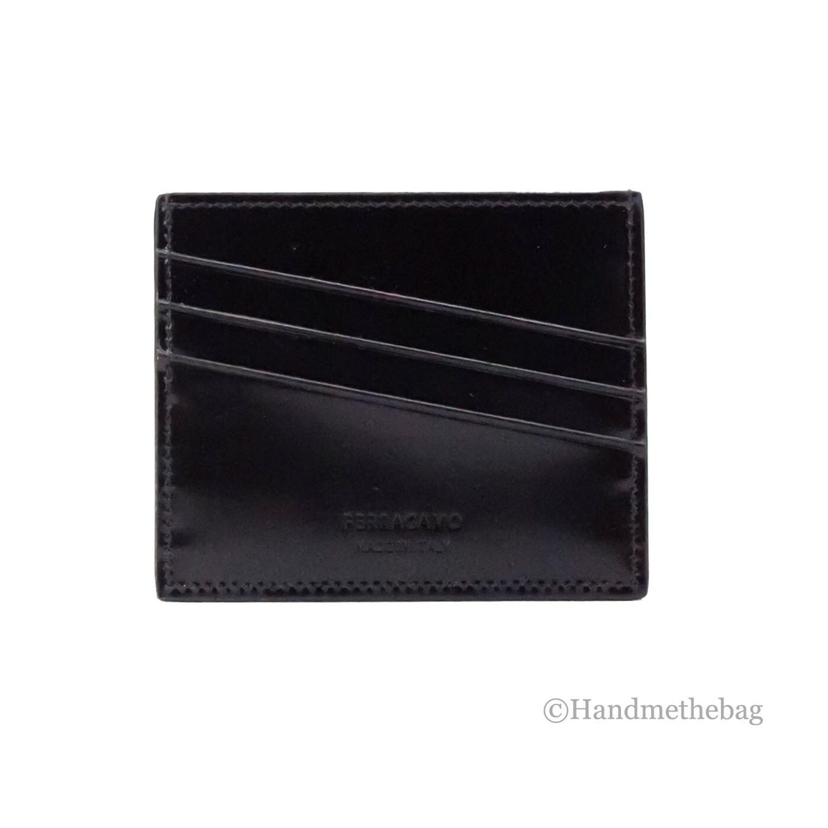 Salvatore Ferragamo Slim Black Embossed Patent Leather Card Case Wallet - Eljoys Fashion 