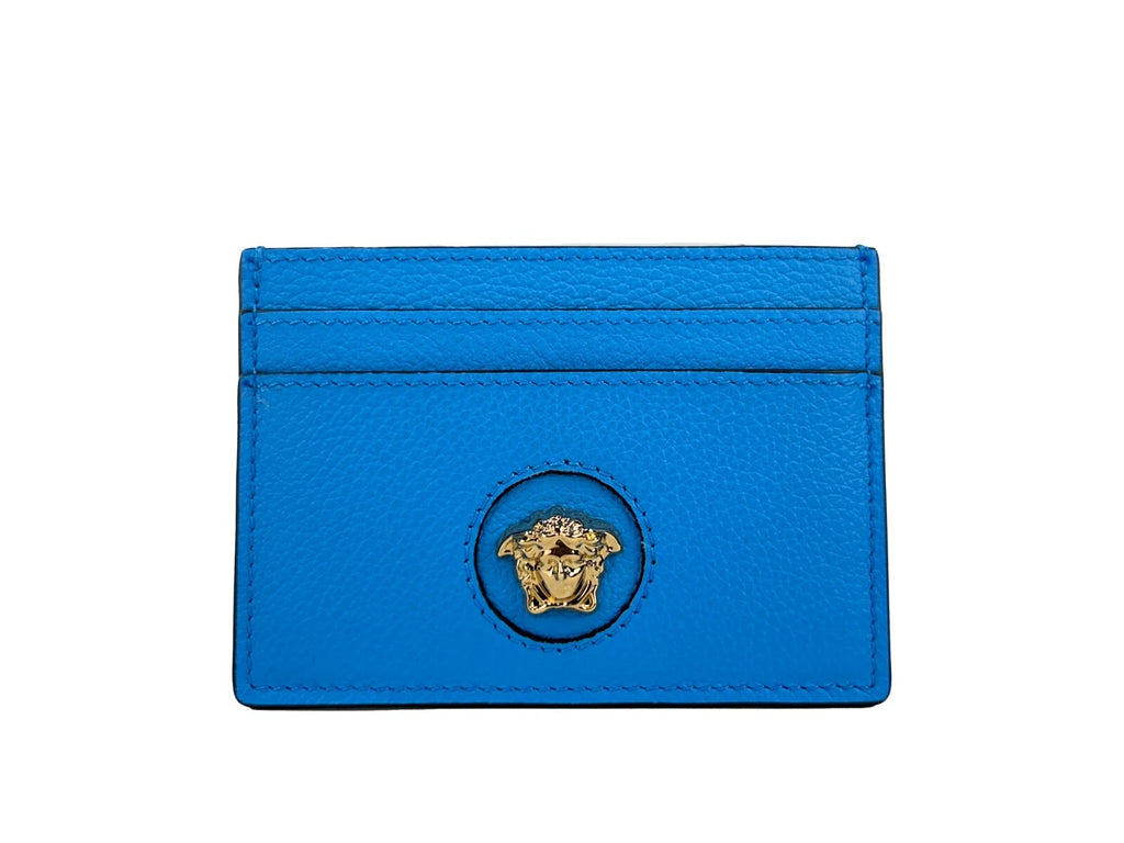 Versace Mini Medusa Blue Grainy Leather Slim Card Case Wallet - Eljoys Fashion 