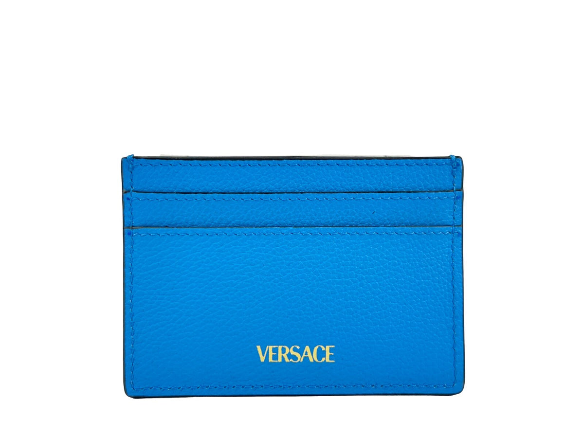 Versace Mini Medusa Blue Grainy Leather Slim Card Case Wallet - Eljoys Fashion 
